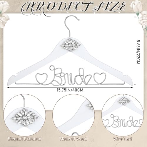 Honeydak Wood Bridal Hanger for Wedding Dress,White,Rhinestone