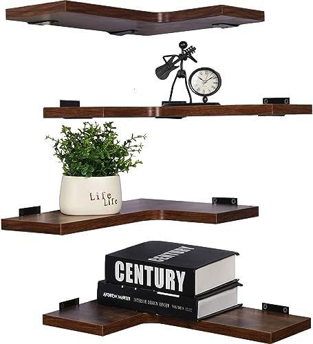 YYWUOJJ Corner Shelf Wall Mounted, Corner Floating Shelves for Wall, Set of 4 Brown