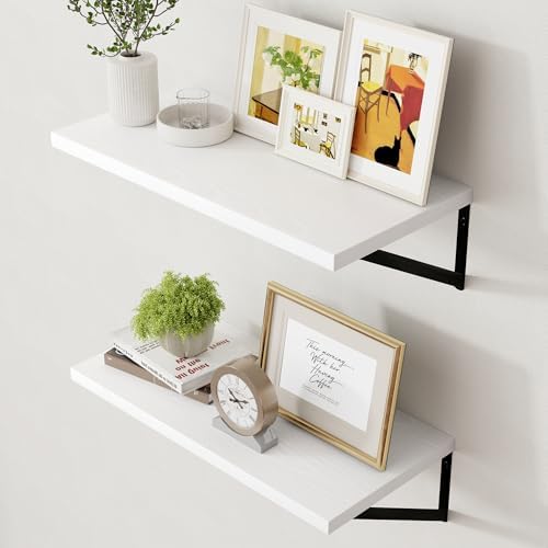Axeman Floating Shelves for Wall White - 24 Inch Wide x 12 Inch Deep Wall Shelves Set of 2 - White Deep Wood Floating Sh