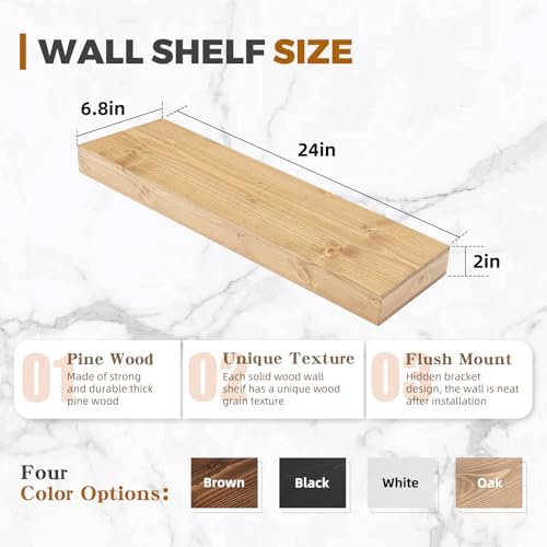 Floating Shelves, 24 Inch Wall Mounted Shelves, Set of 2, Oak