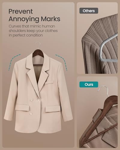 SONGMICS Wooden Hangers, 30 Pack, Basic Wood Clothes Hangers, Space Saving