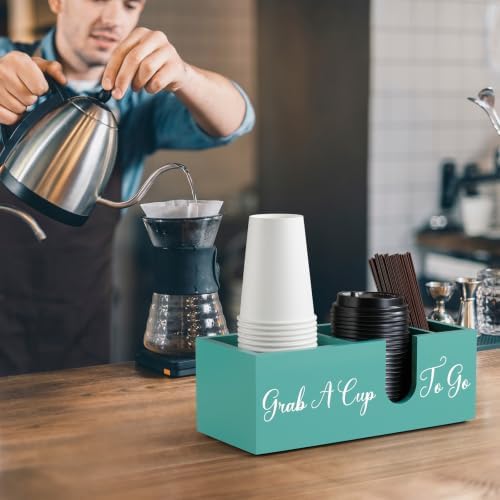 ALELION Turquoise Coffee Cup Organizer for Disposable Cups, Lids and Stir Sticks - 3-Compartment Countertop Cup Holder S