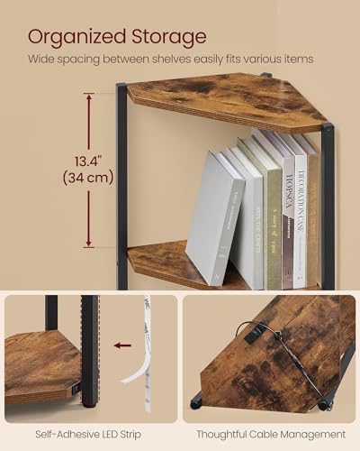 VASAGLE Corner Shelf with LED Lights, 5-Tier Freestanding Bookshelf