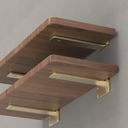 Gold Heavy Duty Iron Shelf Brackets,4 inch,Floating Brackets Upgraded, Heavy Duty Iron Shelf Brackets, Industrial Modern