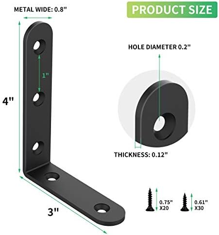20 PCS L Corner Brace Heavy Duty Shelf Brackets 4 x 3 Inch L Joint Angle Brackets Shelf Support Corner Braces for Shelve
