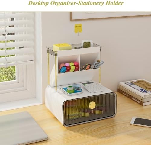 FOLLOWIN 3 Tier Makeup Organizer, Vanity Desk Cosmetic Display with Drawer