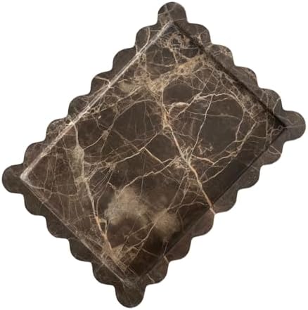 Natural Scalloped Marble Tray 10.7"x7.87",Rectangle Tray for Bathroom Kitchen Counter, Decorative Tray for Dresser (Coff