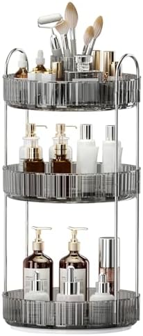 360° Rotating Makeup Organizer, Upgraded 3 Tier Skincare Perfume Organizers for Women, Bathroom Organizer Countertop, Cl