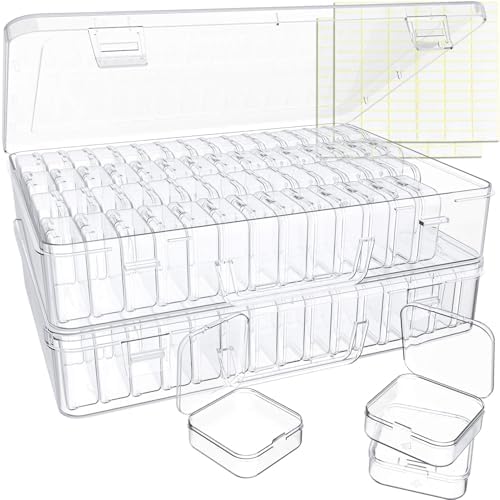 Bead Organizer Box, 120 Pack Small Clear Storage Boxes with Labels, Large Travel Craft Case with Handle, Mini Plastic Co