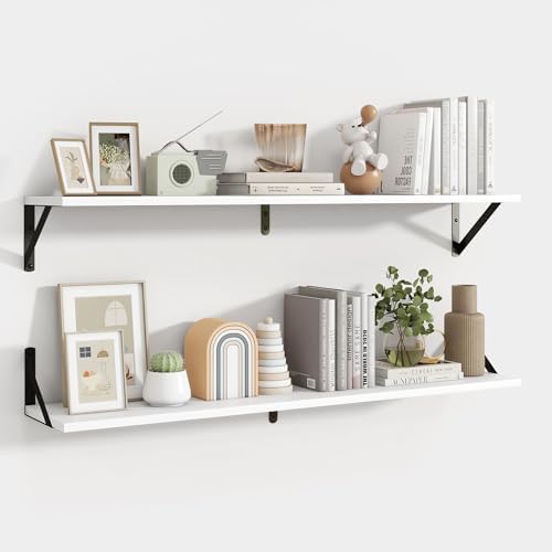 Axeman 40 Inch Floating Shelves, 8 Inch Deep White Wall Shelves Set of 2