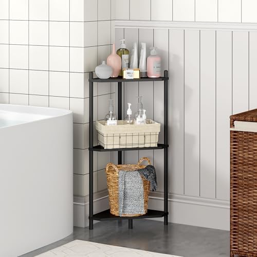 Corner Shelf Stand - 3 Tier Bamboo Small Corner Bookshelf for Office Kitchen Bedroom Plant Stand Living Room Decor Small