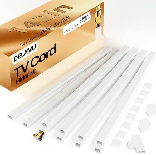 Delamu TV Cord Hider Wall, 142in Cable Hider, Large Cord Covers for 3-4 Wires on Wall, Paintable Wire Hiders Wire Covers