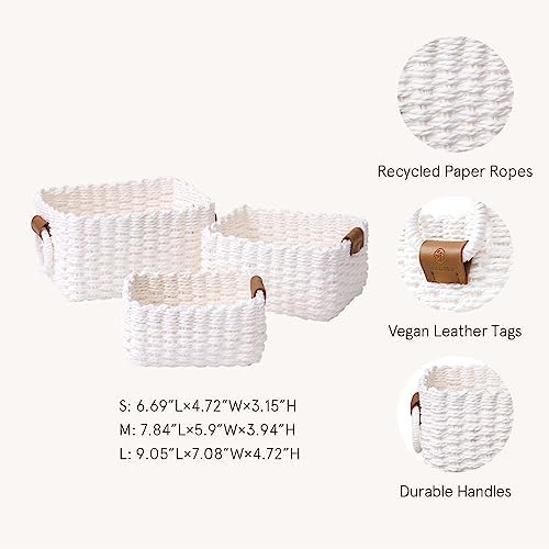 LA JOLIE MUSE Small Wicker Baskets for Organizing, White 3 Pack