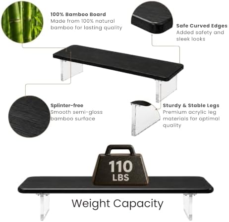 Bamboo Monitor Riser, Wide Desktop Monitor Stand for Desk with Clear Acrylic Legs, 31.5 x 8 inch Bamboo Wood Shelf, Fit 