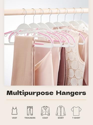 HOUSE DAY Slim Plastic Hangers with Non Slip Rubber Pads, 100 Pack, Pink