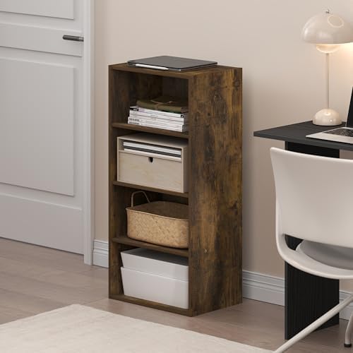 Furinno Basic Book Shelf, 4-Tier Bookcase with Open Shelf, Bookshelf, Cube Storage Organizer, 11 x 17 x 35, for Living R