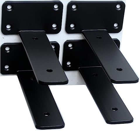 4 Pack - 5 inch Black Hidden L Shelf Bracket (1/5 Inch Thicked) Iron Floating Shelf Brackets Rustic Industrial Metal Bra
