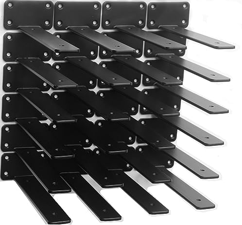 24 Pack - 8 inch Black Hidden L Shelf Bracket (1/5 Inch Thicked) Iron Floating Shelf Brackets Rustic Industrial Metal Br