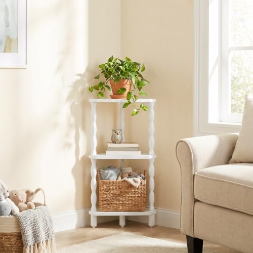 HOOBRO 3-Tier Corner Shelf, Wooden Corner Bookshelf for Small Space, Stylish Corner Storage Display Shelves for Living R