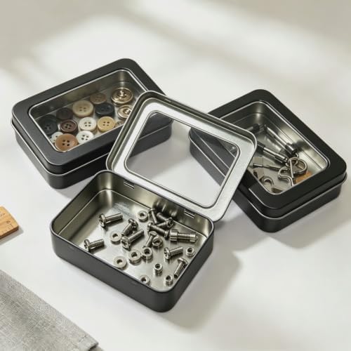 24 Pack Rectangular Metal Storage Tins, Black, 4.5 x 3.3 x 0.87 inch