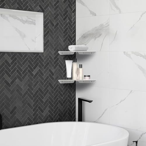 Acrylic Corner Shelves Set of 2, Wall Mount Floating Corner Shelves for Bathroom, Kitchen, Bedroom, Living Room, Office