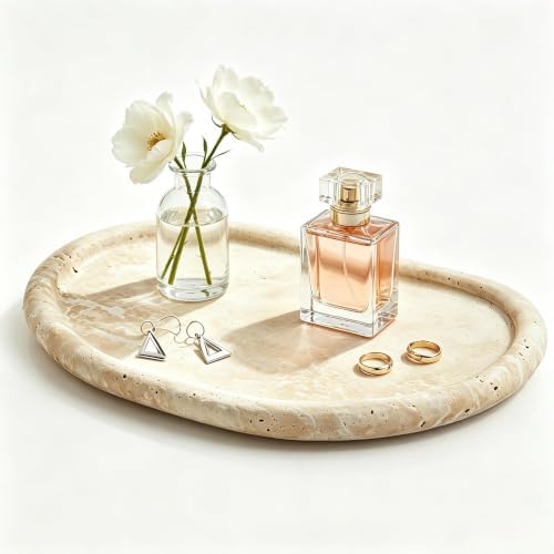 Natural Travertine Tray,Marble Ring Dish for Bathroom,Special-Shaped Jewelry Tray,Dressing Table, Bedside Table,Home Dec