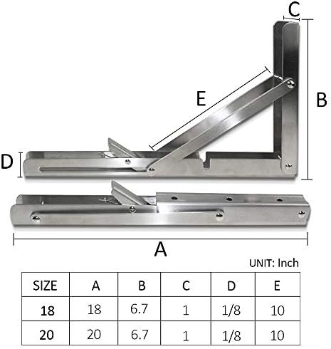 Storystore Folding Shelf Brackets - 18 Inch Heavy Duty Stainless Steel Collapsible Shelf Bracket for Bench Table, Space 