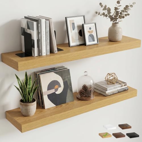 8 inch Deep Floating Shelves for Wall, 36" Wide, Oak Finish, 2-Pack