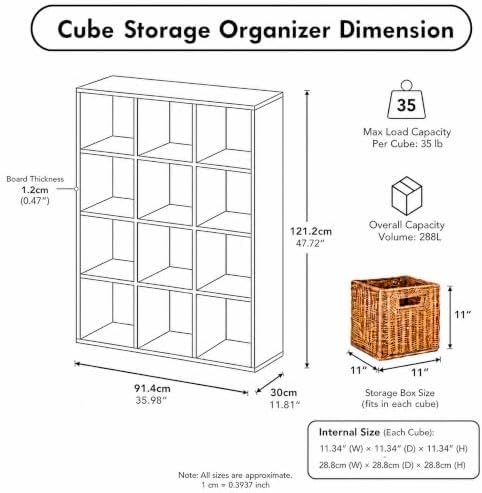 12 Cube Storage Organizer with Back Panel, Cube Bookshelf, Natural