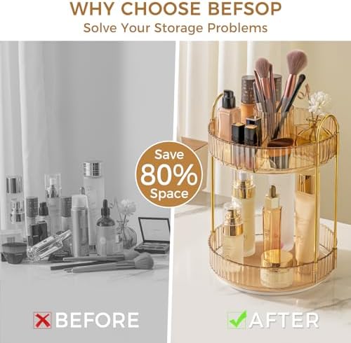 360° Rotating Makeup Organizer, Upgraded 2 Tier Skincare Perfume Organizers for Women, Bathroom Organizer Countertop, Cl