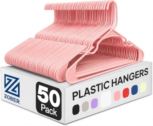 Zober Pink Plastic Hangers 50 Pack, Clothes Hangers Plastic