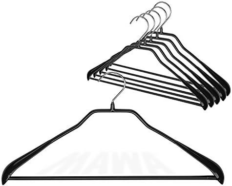 Mawa by Reston Lloyd BodyForm Series Style 42/LS, Non-Slip Steel Clothing Hanger for Suits, Dresses, & Shirts, 1½ inch Wide Shoulder Support and Pant Bar, Set of 6, Black
