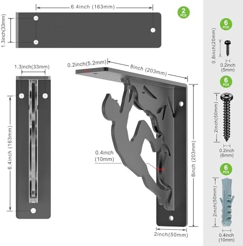 Dolibest 8 Inch Heavy Duty Shelf Brackets, 5MM Thickness L- Bracket , Metal Floating Shelf Bracket, Wall Shelf Bracket &