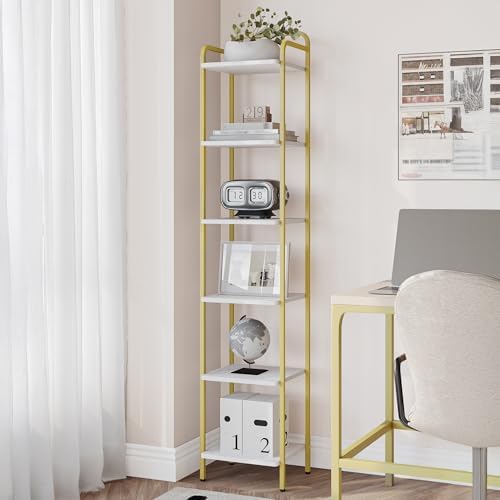 Hzuaneri Bookcase Bookshelf, Narrow Book Shelf, Industrial Corner Shelf