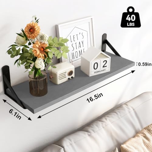 Fixwal Wall Floating Shelves for Home Decor (Grey, Set of 4, 16.5 Inch)