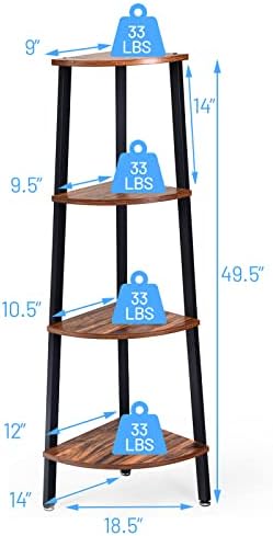 Giantex 4-Tier Corner Shelf Industrial Multipurpose Bookcase, Home or Office Storage Rack, Wood Plant Stand with Metal F