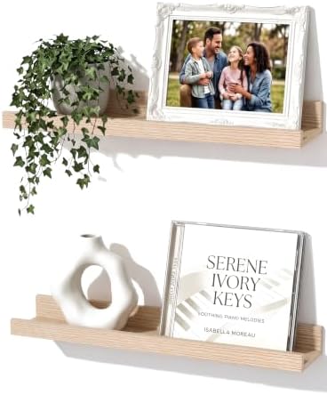 Oak Picture Ledge Shelves, 16 Inch Floating Wall Shelf Set of 2