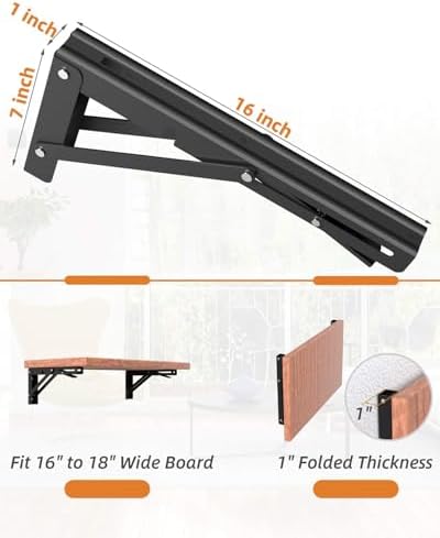 16-Inch Foldable Brackets for DIY Folding Shelves or Tables, L Shelf Brackets Collapsible, Heavy Duty Stainless Steel, M