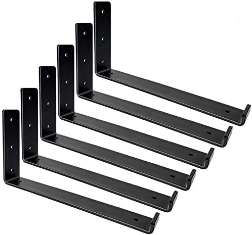 Shelf Brackets 12 Inch, Heavy Duty Black Metal Floating Shelf Bracket, Rustic Farmhouse Decorative Iron L Bracket with L