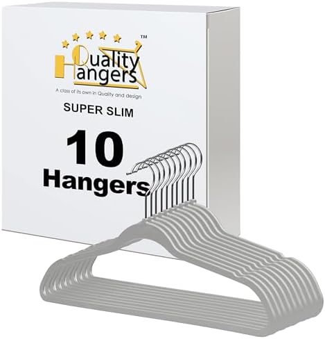 Quality Hangers 10 Pack Slim Plastic Hangers for Clothes - 16.5" Won't Crease Your Clothes, Heavy Duty Non-Velvet Black Hangers, 360° Swivel Chrome Hook Dresses Coats Shirts (10, Gray)