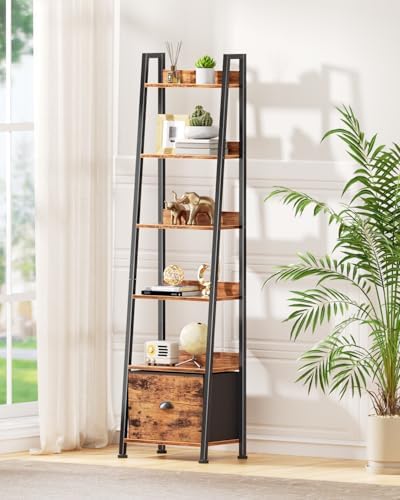 Furologee Bookshelf Set of 2, 6 Tier Ladder Shelf with Drawer