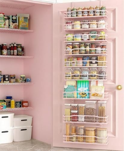 Moforoco Pink 9-Tier Over The Door Pantry Organizer, Pantry Organization and Storage, Black Hanging Basket Wall Spice Ra