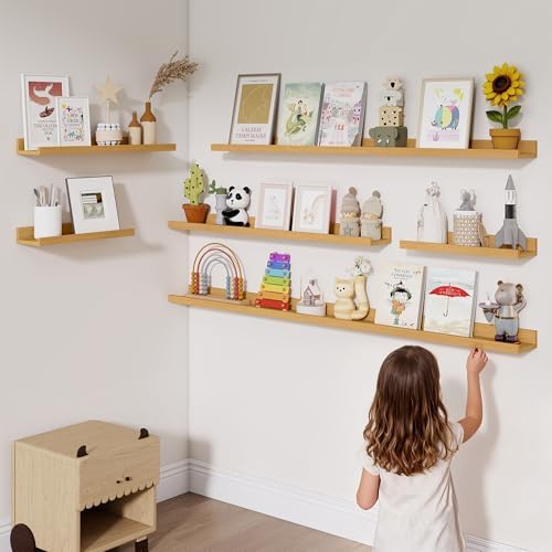 Heimlove Picture Ledge Shelf,48 inch Long Floating Shelves for Wall Set of 2,Picture Shelf with Lip for Wall Decor,Livin