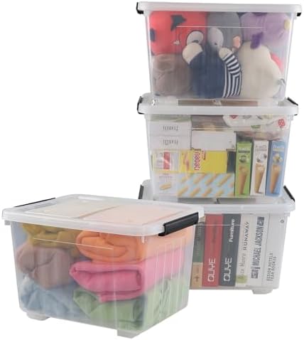 Wekioger 4 Pack Plastic Storage Box on Wheels, 32 Quart Latch Container Bin