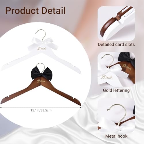 JOVGANK Non-Slip Bride & Groom Wooden Wedding Hangers Set