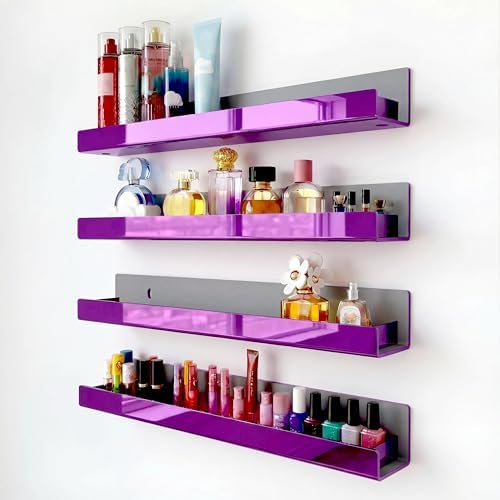 4 Pack 15 Inch Purple Reflective Acrylic Floating Wall Shelves
