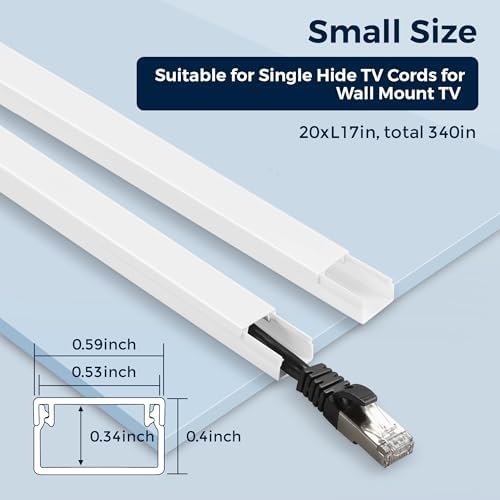 340in Cord Covers for Wires on Wall, One-Cord Wire Covers for Cords, Small White Cord Hider Wall, LZEOY Cable Raceway Wi