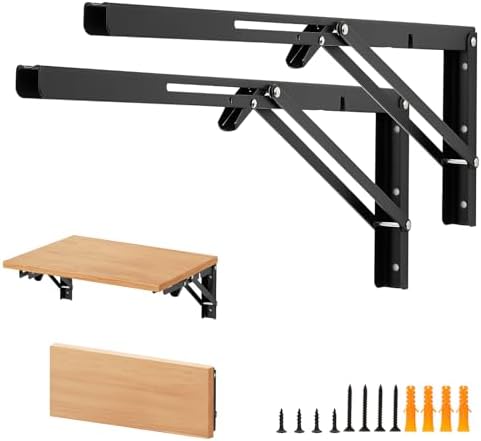Matte Black Folding Shelf Brackets, 20 Inch, 4 Pack