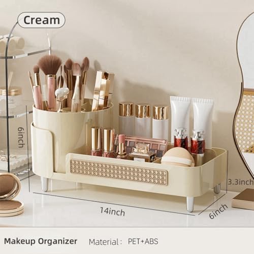 Booklov Rotating Makeup Organizer for Vanity Countertop, Cream