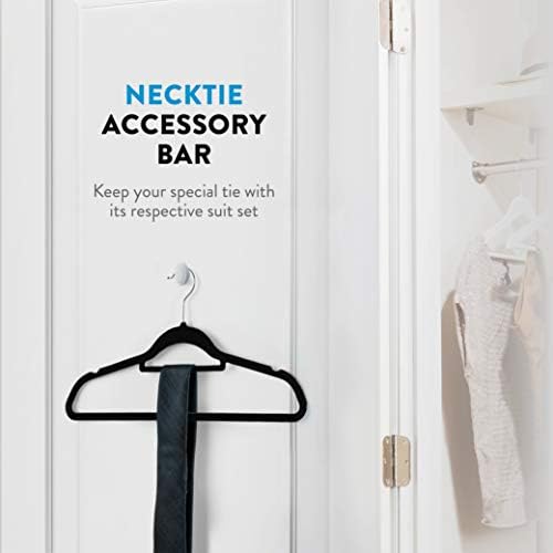 Zober Velvet Hangers 20 Pack - Clothes Hanger W/Tie Bar - Non-Slip, Swivel Hook Slim Felt Hangers - Suits, Clothes, Pants, Coat Hanger - Black